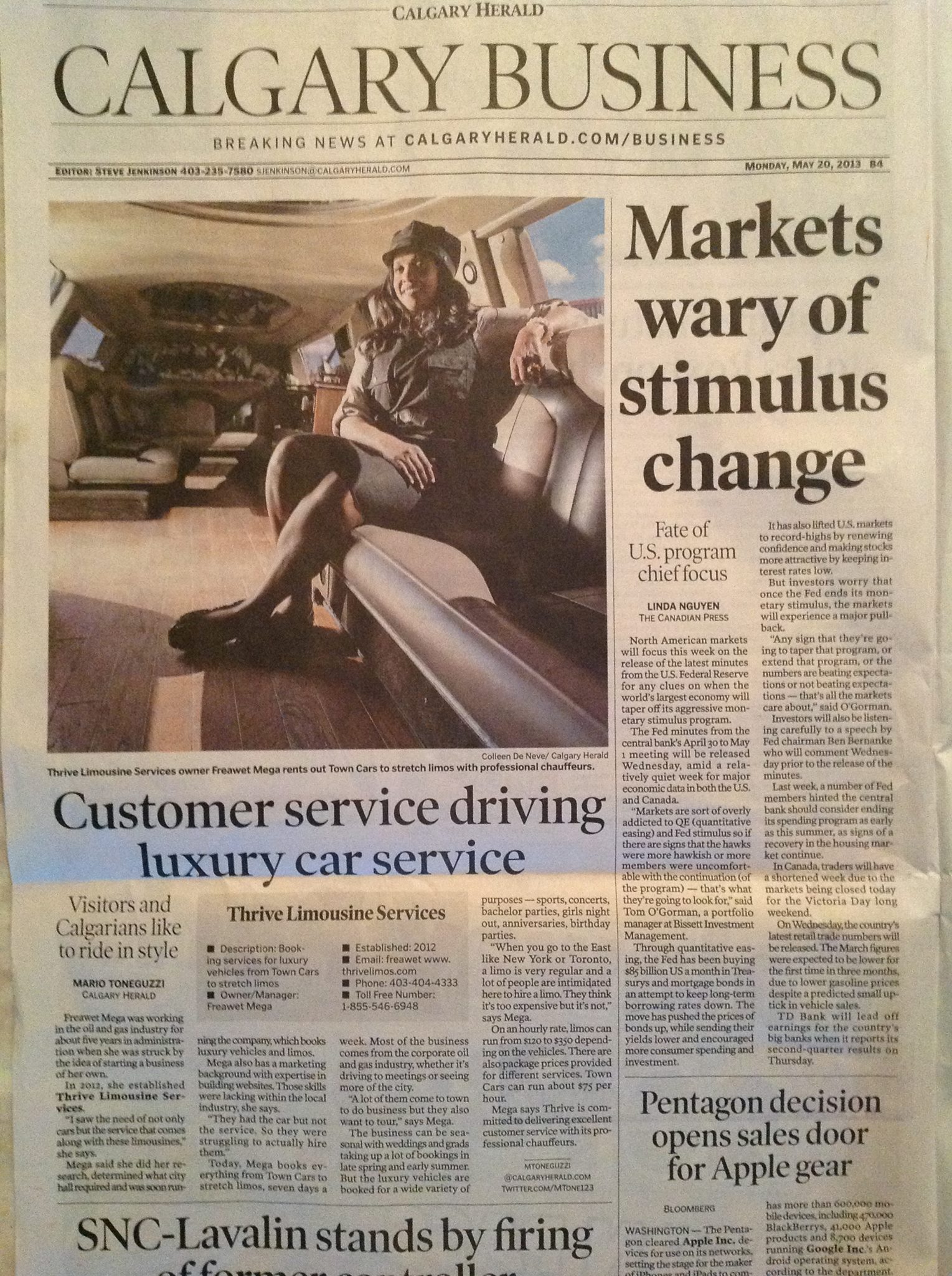 Calgary Thrive Limousine in Calgary Herald Business 